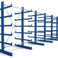 Kragarmregal doppelseitig blau lackiert 6 Ständer mit festen Armen